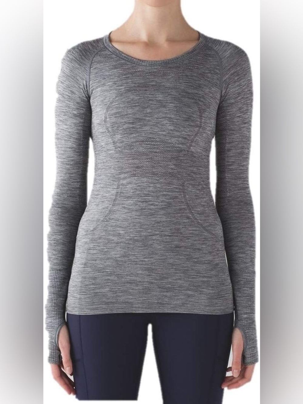 Lululemon Swiftly Tech Long Sleeve Crew Neck Top Gray Space Dye Thumbholes 6